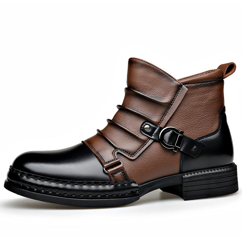 Mens British-style Retro Fleece-Lined Thermal Boots With Side Zipper