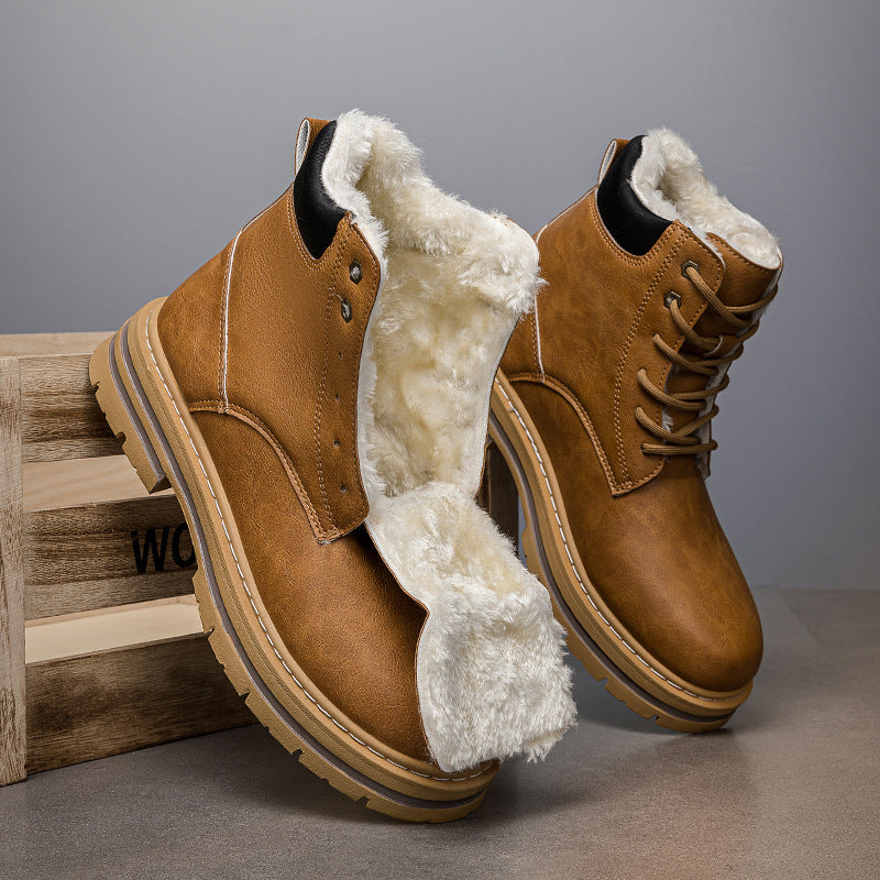 Mens Warm Winter Western Cowboy Boots With Thick Sole In A Retro Style