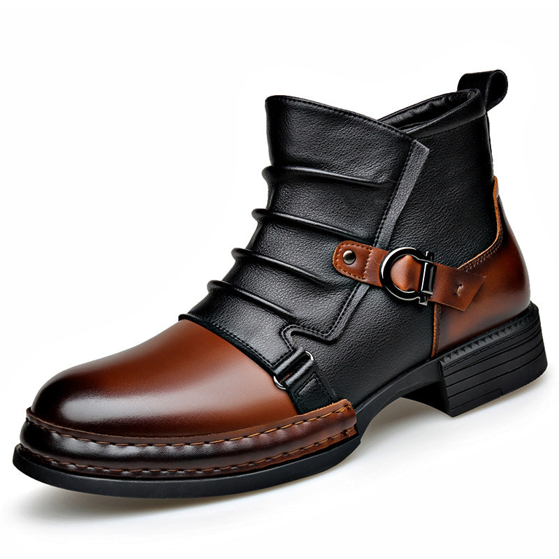 Mens British-style Retro Fleece-Lined Thermal Boots With Side Zipper