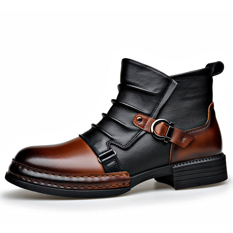 Mens British-style Retro Fleece-Lined Thermal Boots With Side Zipper